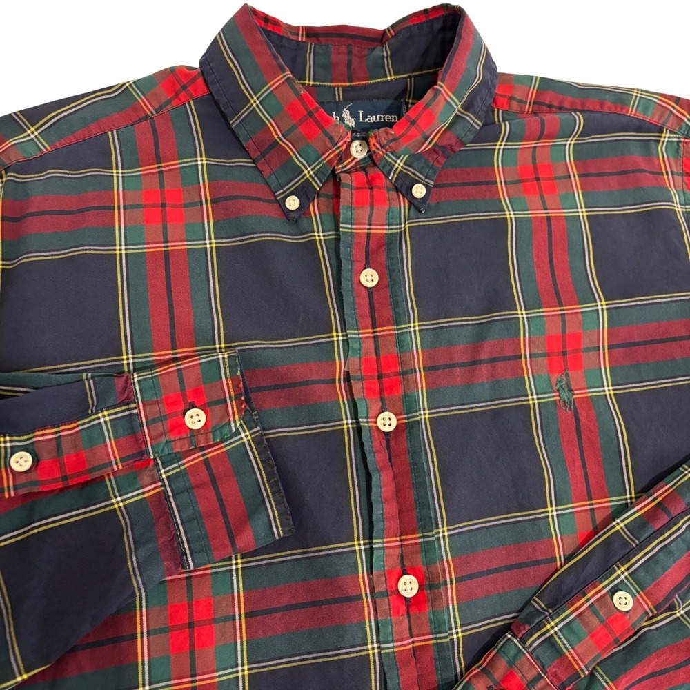Ralph Lauren Button Down Mens L Red Black Plaid Classic Fit Cotton Long Sleeve - Picture 10 of 10